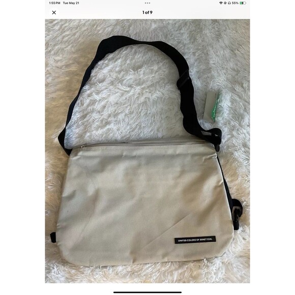 United Colors Of Benetton Mens Reversible Messenger Bag Black Or Tan Unisex NEW - Picture 1 of 9